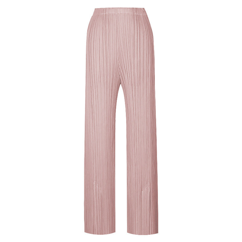 Casual Pants Simple Loose Comfortable Stretch Pleated Trousers Split Straight Pants Women