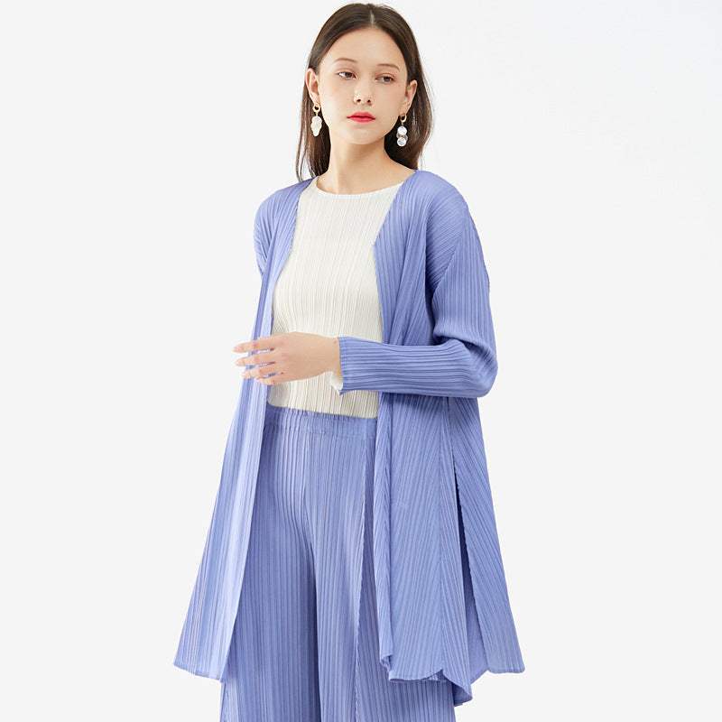 Basic Style Patchwork Cardigan Jacket Long-Sleeved Loose Comfortable Coat Women's Mid-Length