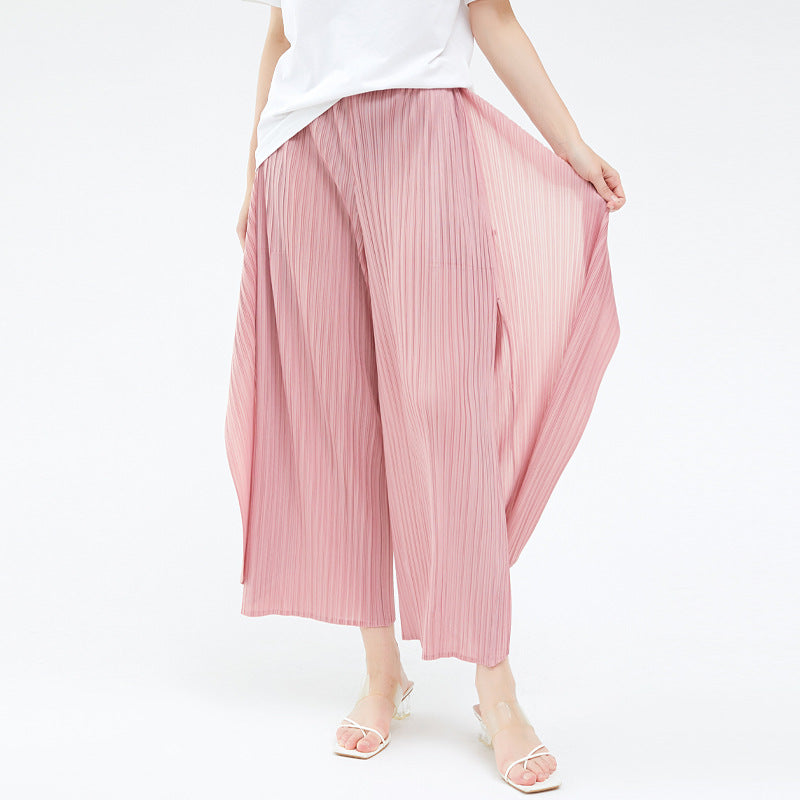 Ribbon Harem Pants Design Split Drooping Wide-Leg Pants Women's Lace-up Slimming Solid Color Trousers