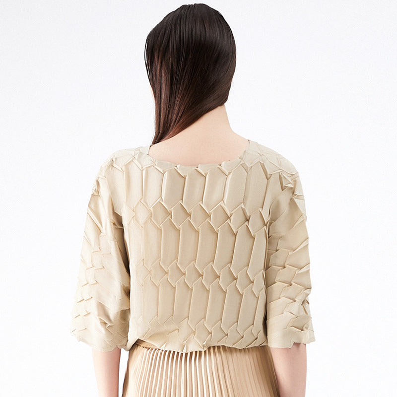 Plus Size Loose round Neck Top Bottoming T-shirt Women Wholesale Pleated