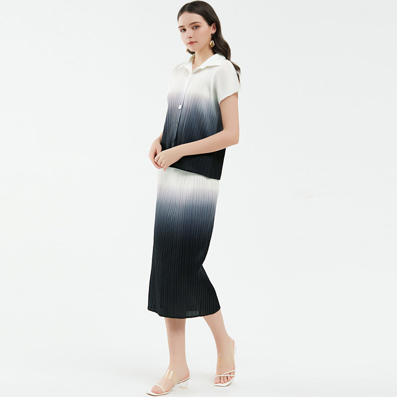 Petite Set Casual Design Blouse Gradient Temperament Twinset Female