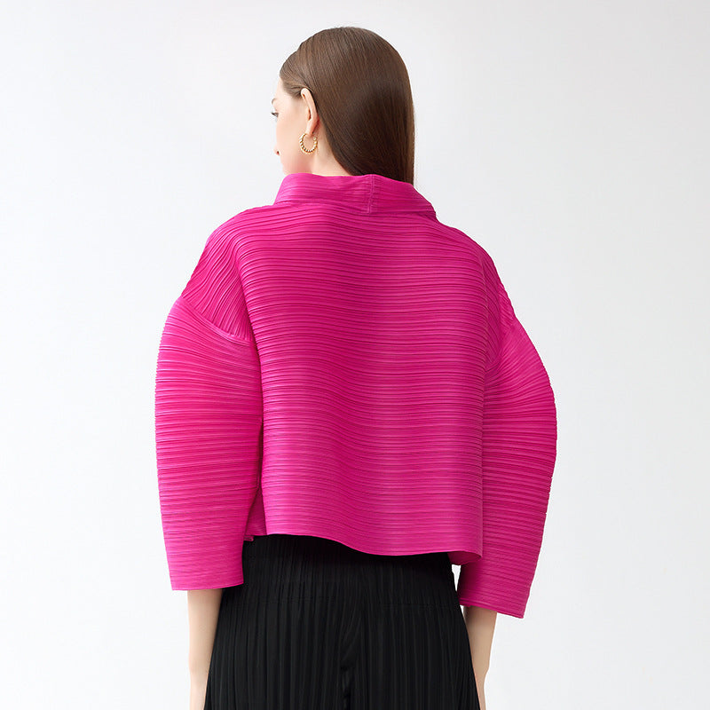 Long Sleeve Women's Design Blouse Solid Color Loose Lapel Pleated Casual Sleeve T-shirt Women