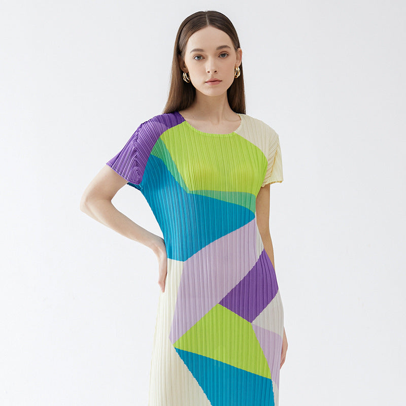 Folding Sleeve Plaid Dress Design Temperament Mid-Length A- line Skirt