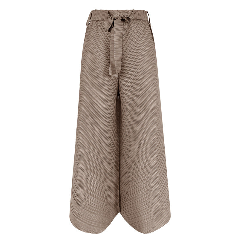 23 Autumn Retro Design Lace-up Stitching Pants Straight Casual Loose Trousers Wide-Leg Pants for Women