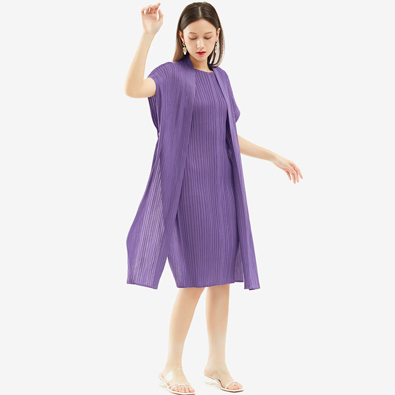 Elegant Mid-Length Pleated Skirt Design Double-Layer Stitching Dress Women