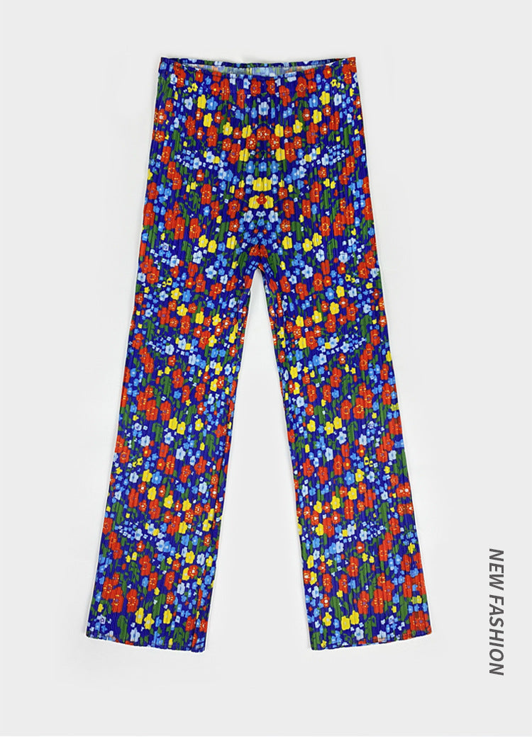 Comfort and Casual Straight-Leg Pants Women's Personality Street Hipster Small Floral Waist Casual Pants Women