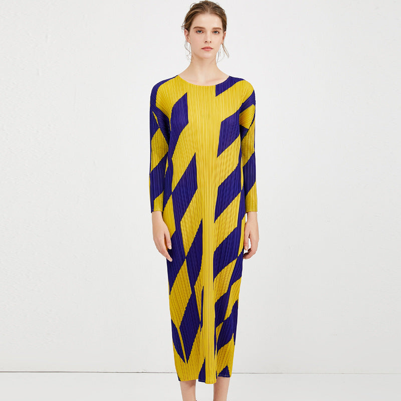 Dress Printed Women's Summer Minimalist Long Sleeve A- line Skirt