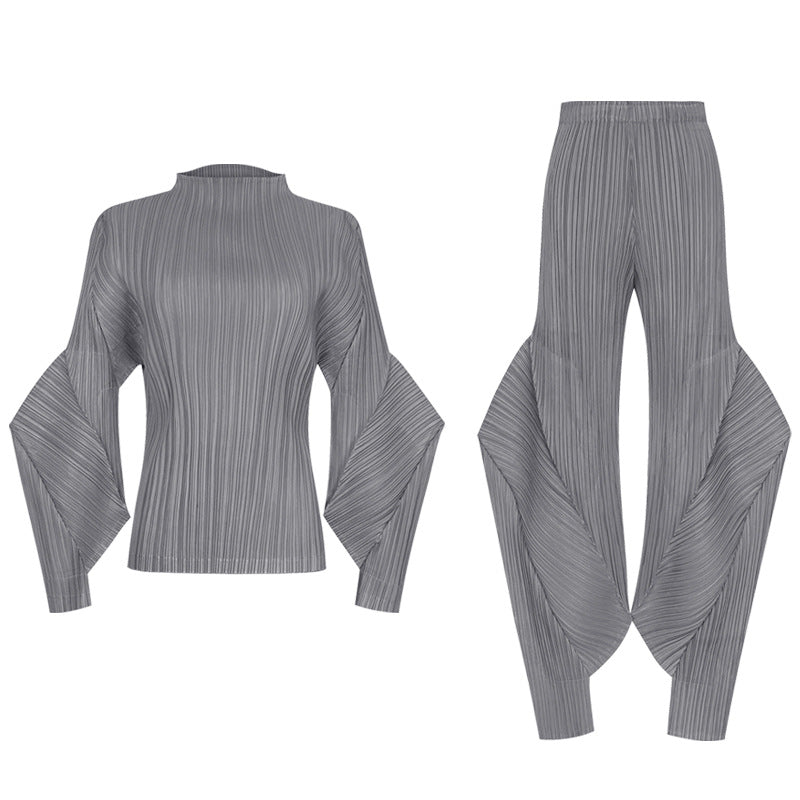 Elegant All-Match Suit Solid Color Design Blouse Casual Trousers Two-Piece Set