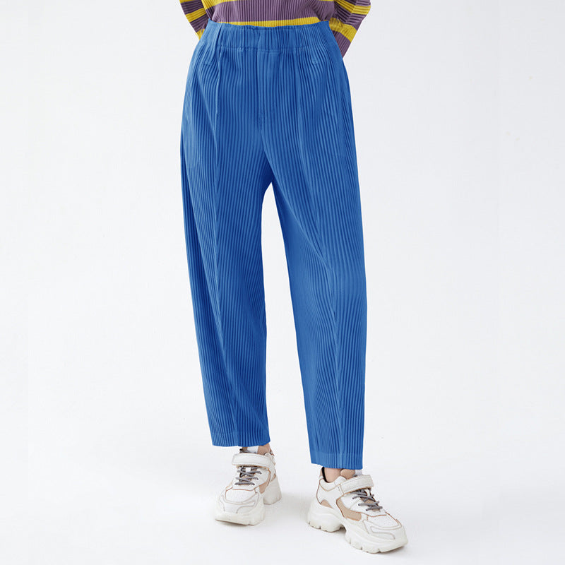 Pleated Casual Pants Women's Simple All-Match Waist Slimming Loose Solid Color Straight-Leg Pants Women