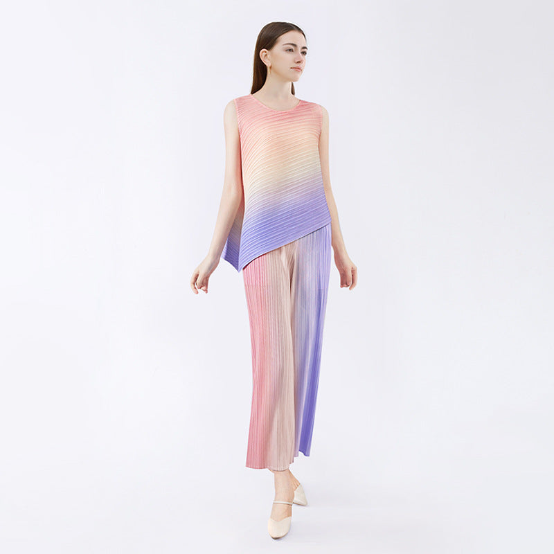 Gradient Suit Wide Leg Pants Irregular Top Vest Suit Suit Women