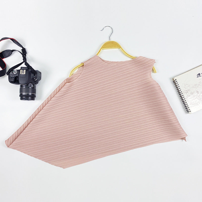 Simple and Irregular round Neck All-Matching Top Sleeveless Solid Color Female in Stock