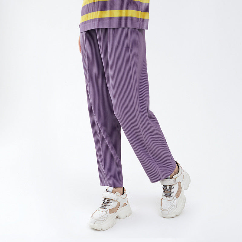 Pleated Casual Pants Women's Simple All-Match Waist Slimming Loose Solid Color Straight-Leg Pants Women