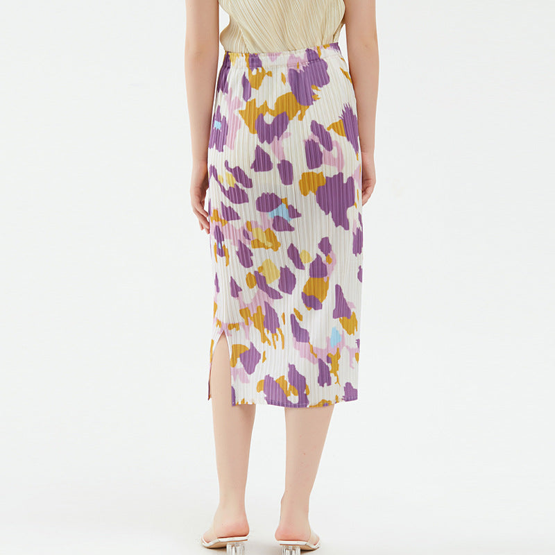 Pleated Skirt Slim Waist Drooping Slimming Printed Women's A- line Midi Skirt Women