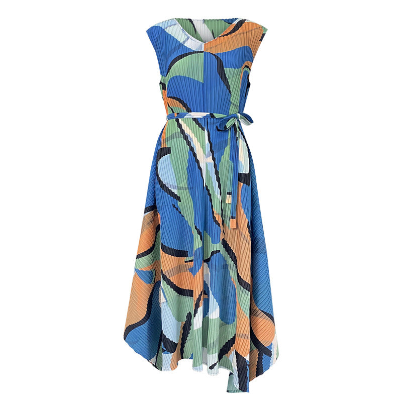 Geometric Dress Female Amazon Dress Figure Flattering Wide Hem Long Dress