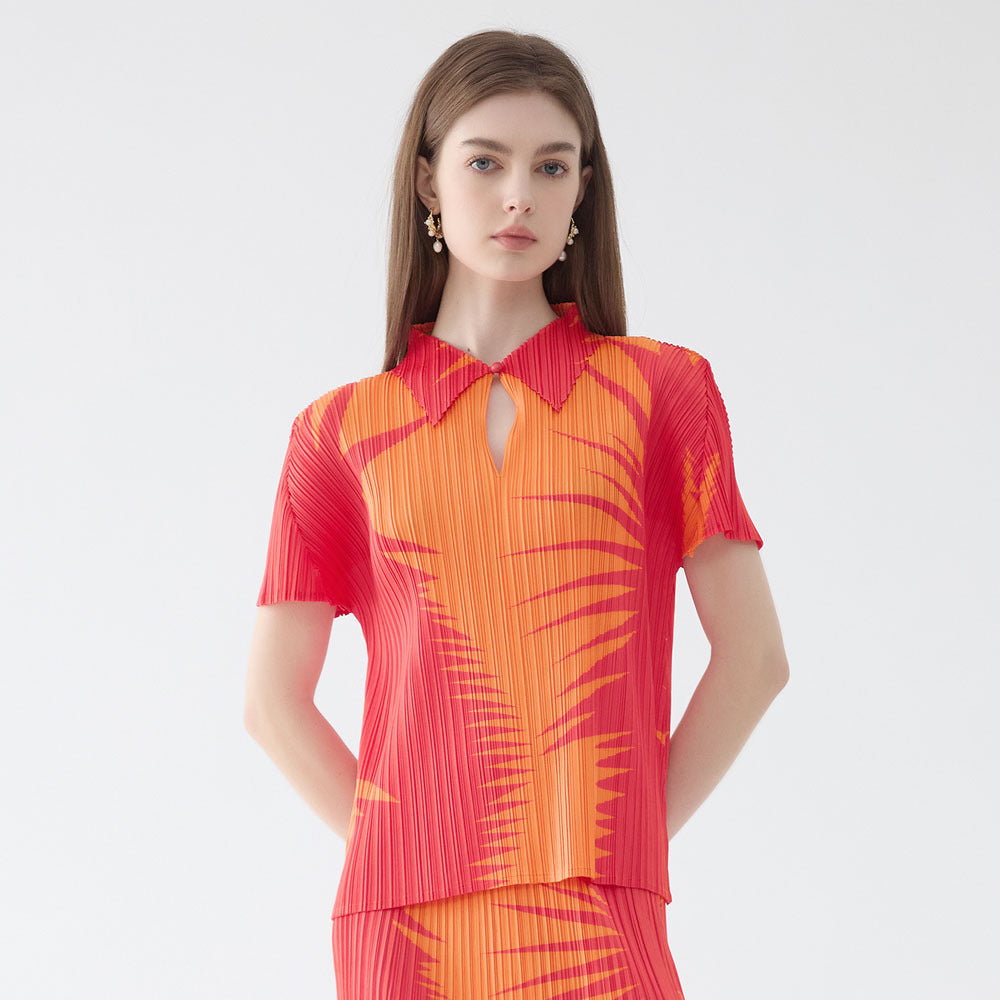 Lapel Short Sleeve Slim-Fit Printed Top Suit Women's Split Skirt Two-Piece Suit