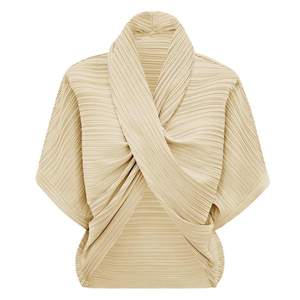 Personality Slim Fit Top Solid Color Batwing Sleeve Scarf Collar Women's T-shirt