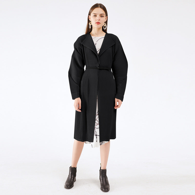 Leisure Cargo plus Coat Solid Color Pleated Raglan Sleeve Women's Trench Coat