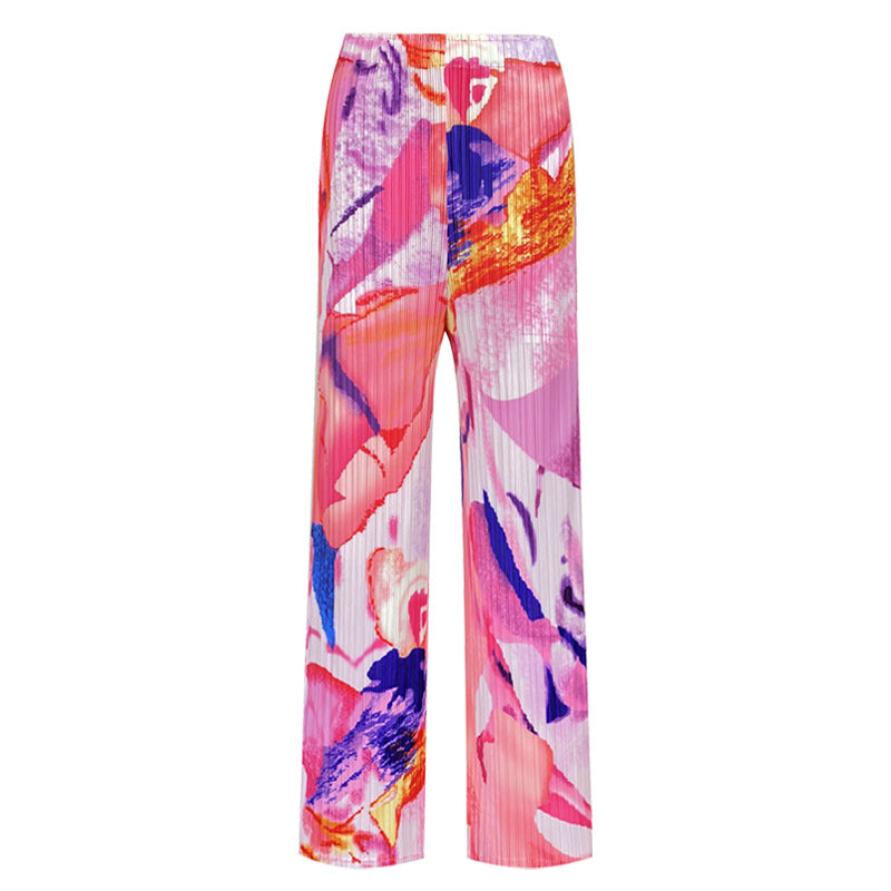 Casual Pants Printed All-Matching Loose Waist Slimming Draping Effect Straight-Leg Pants Pants for Women