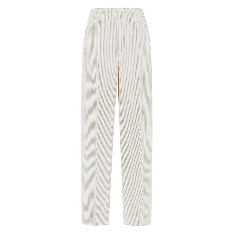 Pleated Casual Pants Women's Simple All-Match Waist Slimming Loose Solid Color Straight-Leg Pants Women