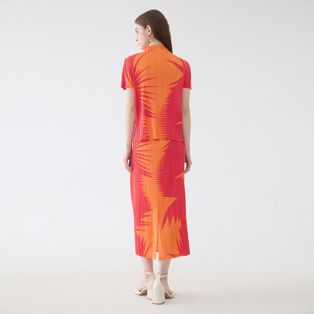 Lapel Short Sleeve Slim-Fit Printed Top Suit Women's Split Skirt Two-Piece Suit