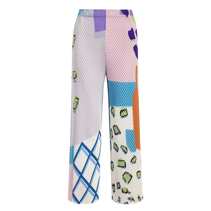 Scale Pleated Printing Grade Sense Straight-Leg Pants Women's Annual Stretch Drooping Straight Slimming Trousers Women's