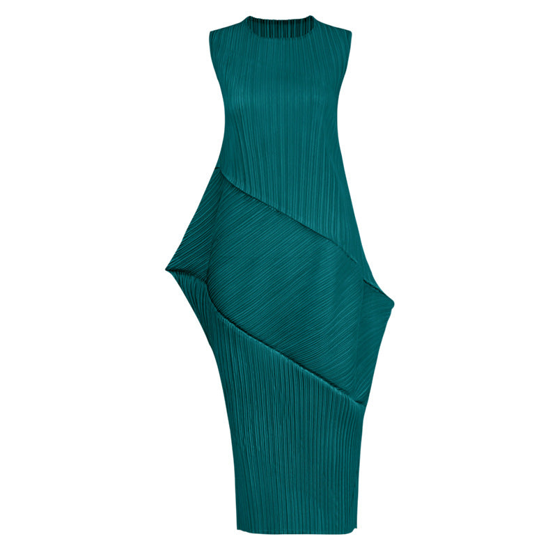 Folding Dress Female Pure Color Slimming Personality Style Dress Midi A- Line Skirt