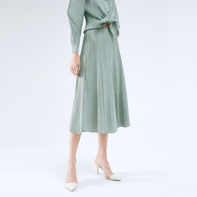 Leisure Anti-Aging Solid Skirt Women's Casual Mid-Length Patchwork Pleated Skirt Women
