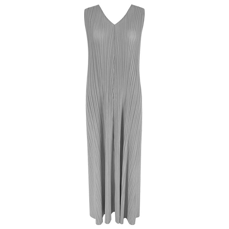 Gentle Dress Women's V-neck Design Sleeveless Dress Loose Mid-Length