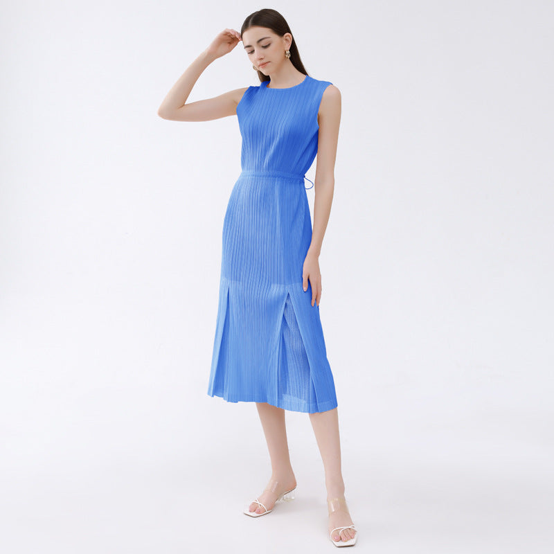 Casual Slit round Neck A- line Skirt Stitching Dress