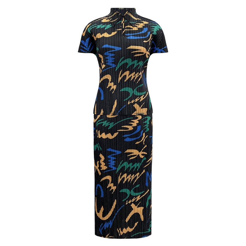 Letter Printing Suit Simple Short-Sleeved Shirt Slim Fit Two-Piece Overskirt Suit