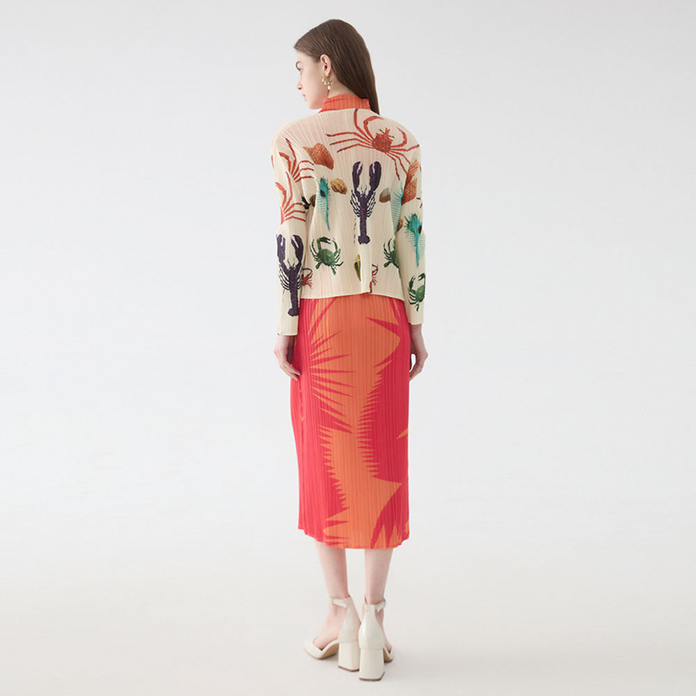 Long Sleeve Sunscreen Coat Women's Lightweight Cardigan Model Top Seafood Printed Shawl Small Coat for Women without Buckle