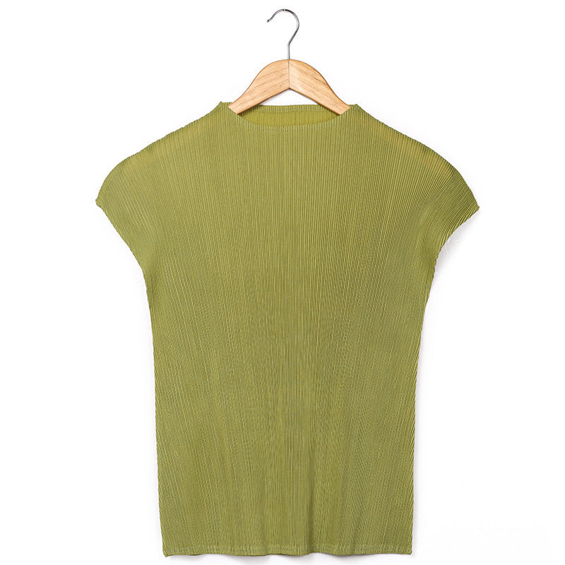 Classic Solid Color Top Women's Casual Sleeveless Slim Vest Half Collar Sleeveless Bottoming Shirt Women