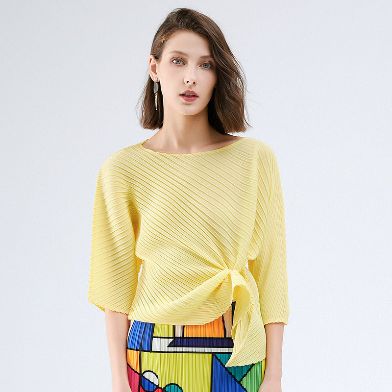 off-Shoulder Collar Irregular Top Women's Design Sense Niche Loose Three-Quarter-Length-Sleeved T-shirt Women