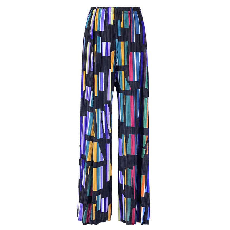 Printed Women's Draping Pleated Casual Pants Comfortable Waist Slimming Pocket Wide Leg Pants Women's Straight Outerwear