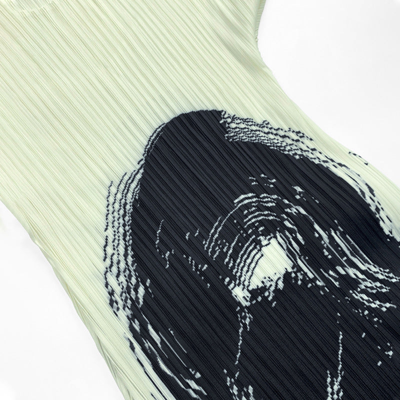 Pleated Dress Women's Design Slim-Fit Slimming Printed Dress for Women