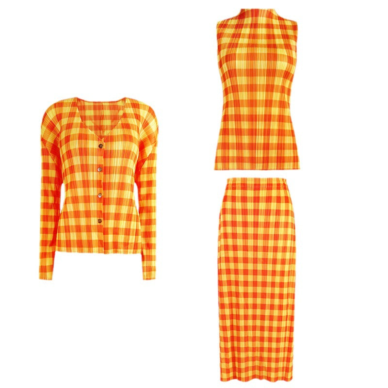 Classic Style Casual Suit Women's New Long-Sleeved Coat T-shirt Mid-Length Skirt Two-Piece Suit Women