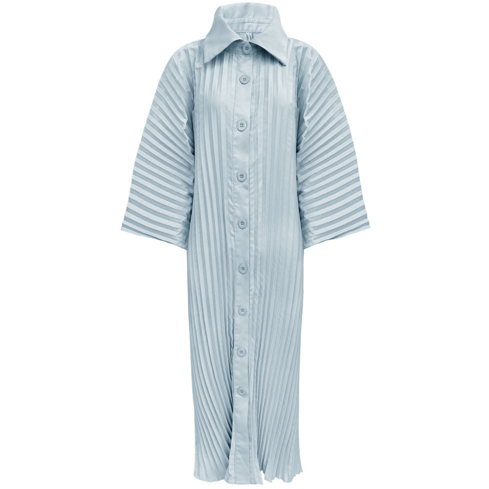 Handmade Pleated Loose Single-Breasted Irregular Niche Design Long Sleeve Dress Women