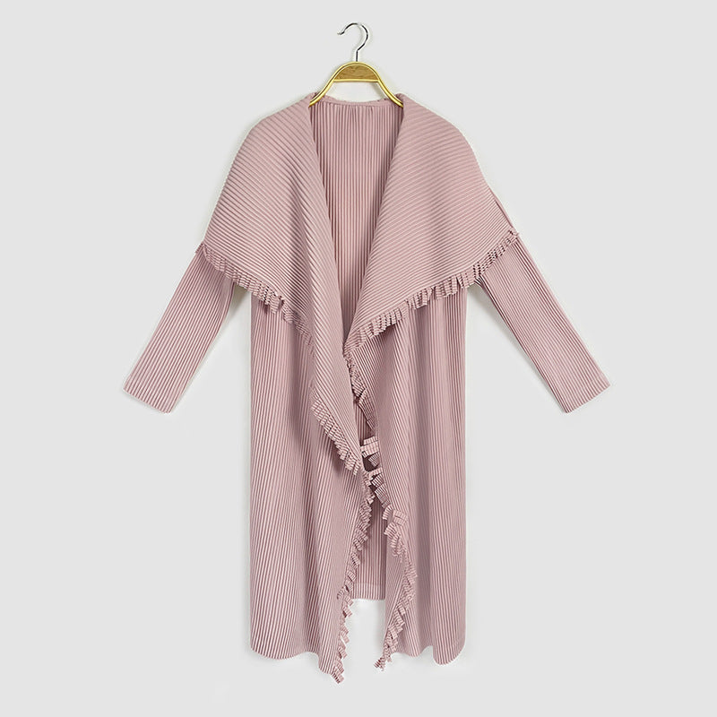 Lapel Double-Sided Tassel Long-Sleeved Coat Jacket Solid Color Pleated Coat Women's Double-Sided Woolen Women's Coat