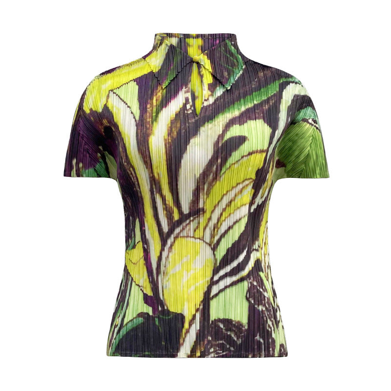 Floral Suit Women's Polo Collar Short-Sleeved Shirt Straight Printed Skirt Two-Piece Suit Women's