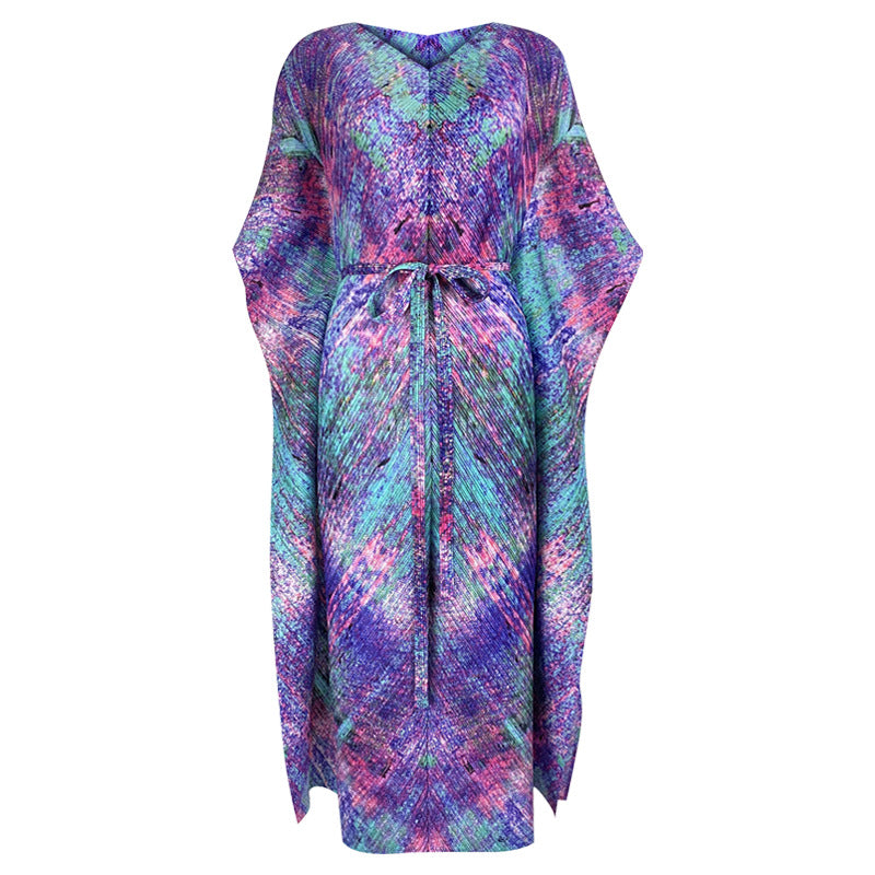 Amazon Waist-Tight Elegant Long Printed Loose Sense Dress Women