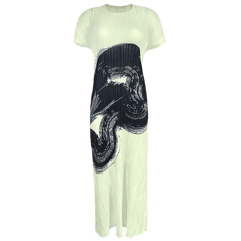 Pleated Dress Women's Design Slim-Fit Slimming Printed Dress for Women