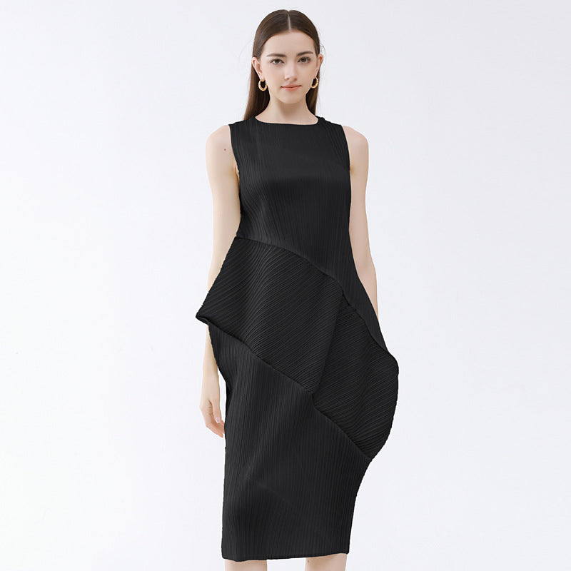 Folding Dress Female Pure Color Slimming Personality Style Dress Midi A- Line Skirt