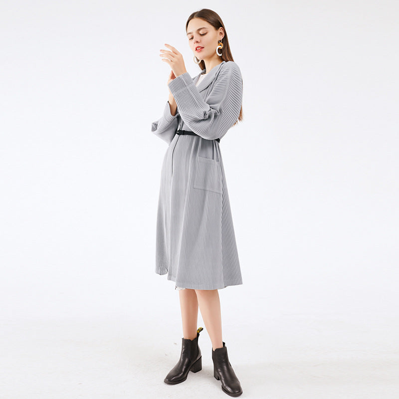 Leisure Cargo plus Coat Solid Color Pleated Raglan Sleeve Women's Trench Coat