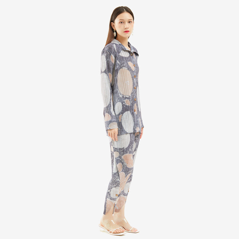 Design Pleated Suit Women's Casual Classic Style Two-Piece Set