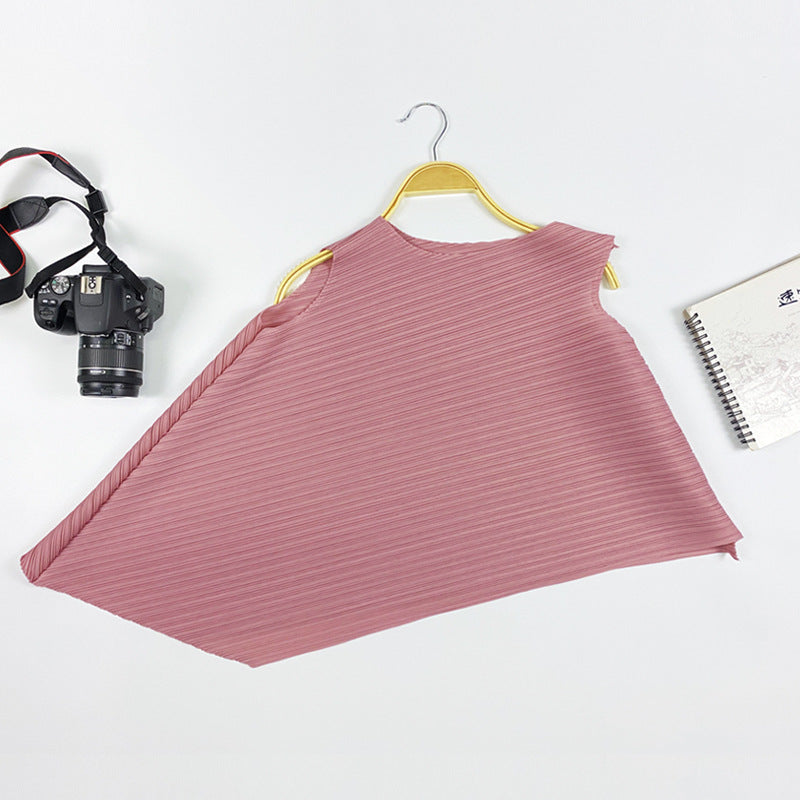 Simple and Irregular round Neck All-Matching Top Sleeveless Solid Color Female in Stock