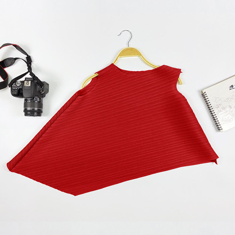 Simple and Irregular round Neck All-Matching Top Sleeveless Solid Color Female in Stock