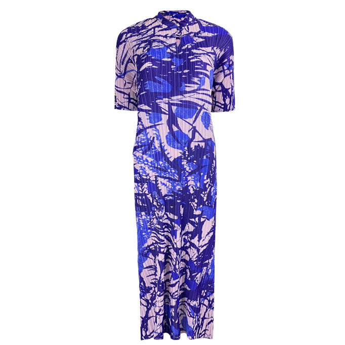 Short Sleeve Printed Cheongsam Dress Elegant Chinese Style Floral Cheongsam Long Dress