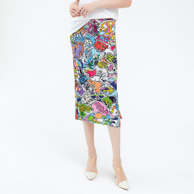 Graffiti Printing Skirt Long Skirt Slim Fit Slit Sheath A- line Skirt