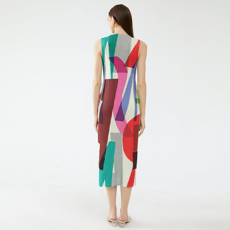 Geometric Sleeveless Slim Fit Dress Women's Long and Simple All-Matching Slimming A- line Skirt