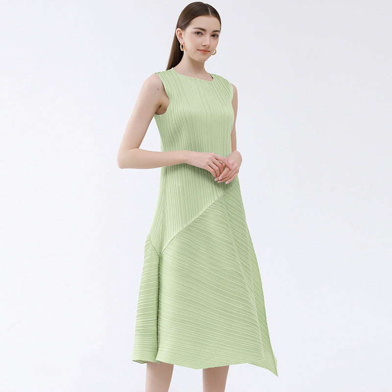 Air Sense Loose Sleeveless Dress Women's Mid-Length Simple Stitching Asymmetric Skirt